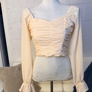 Elegant Cream Ruched Women's Blouse